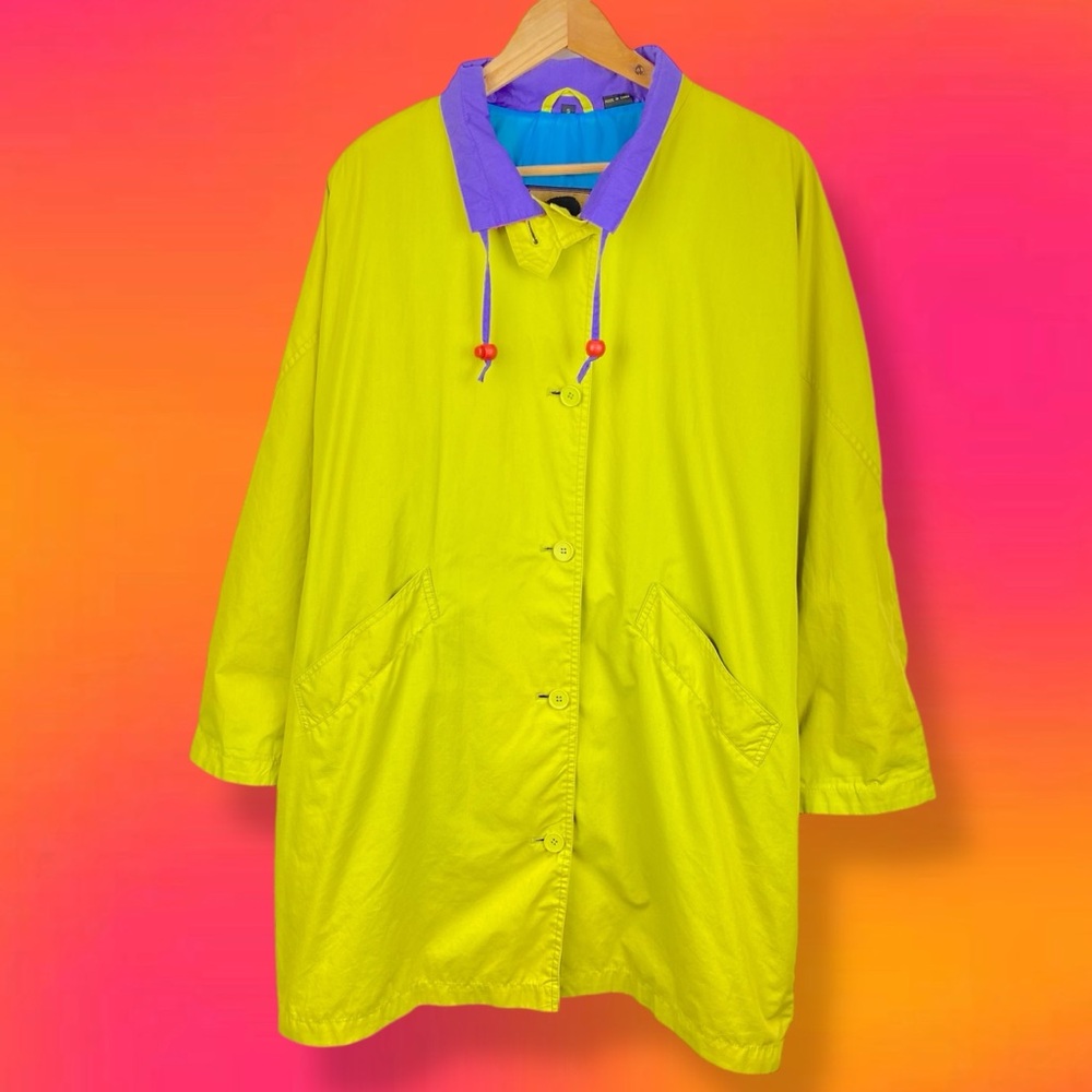 Foxrun Vintage 90s Funky Colorblock Neon Oversized Mid Length Windbreaker Jacket